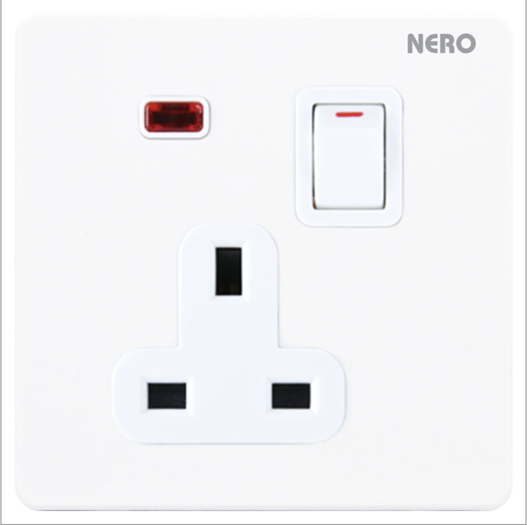 13A 250V~ 1 Gang Switch Socket with Shutter and Neon Indicator (White)